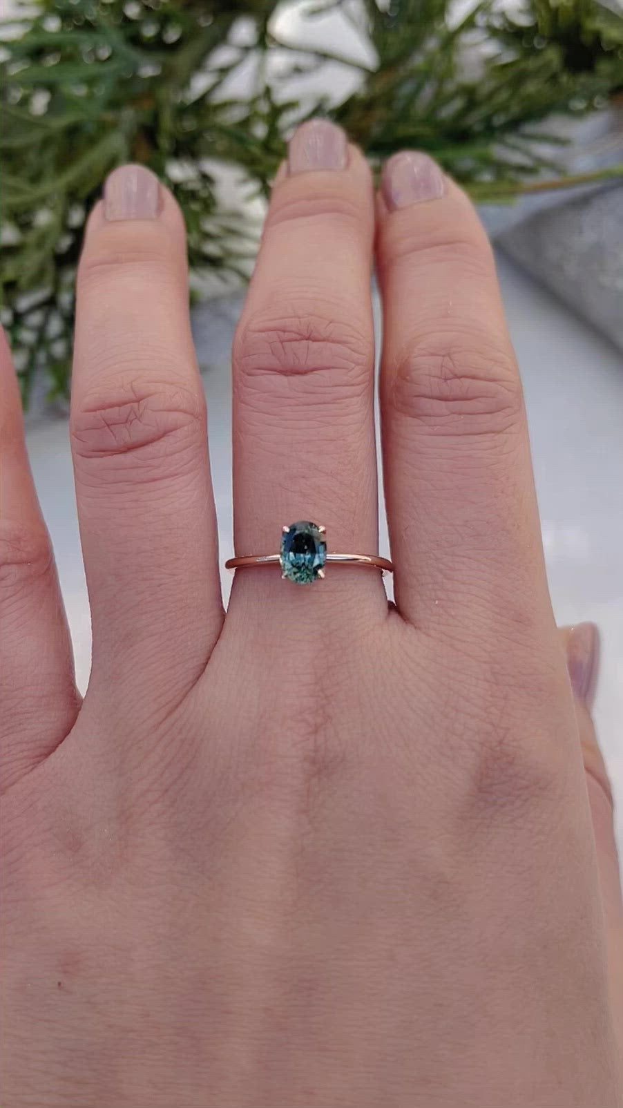 Sara Ring - 0.96ct Blue Green Montana Sapphire, 14k Rose Gold (One of a kind)