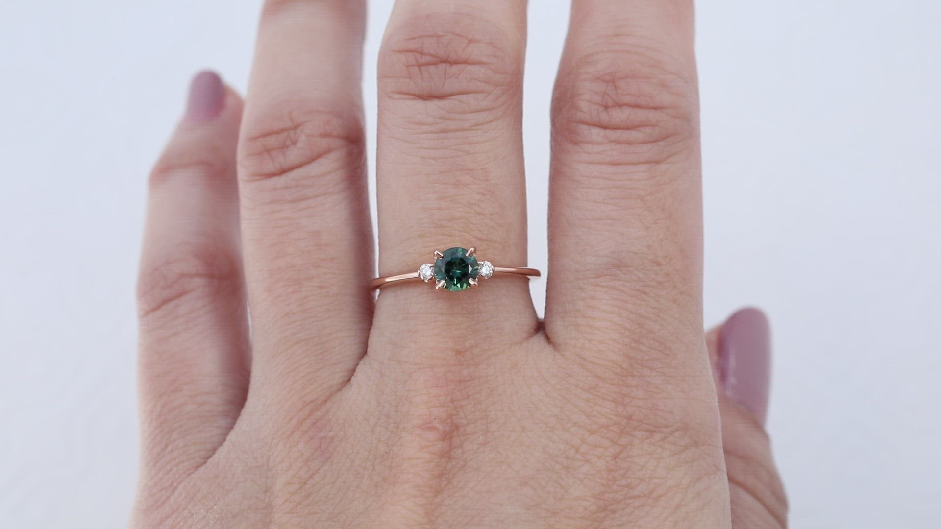 Sofia Ring - 5mm 0.55ct Queensland Peacock Green Sapphire, 14k rose gold