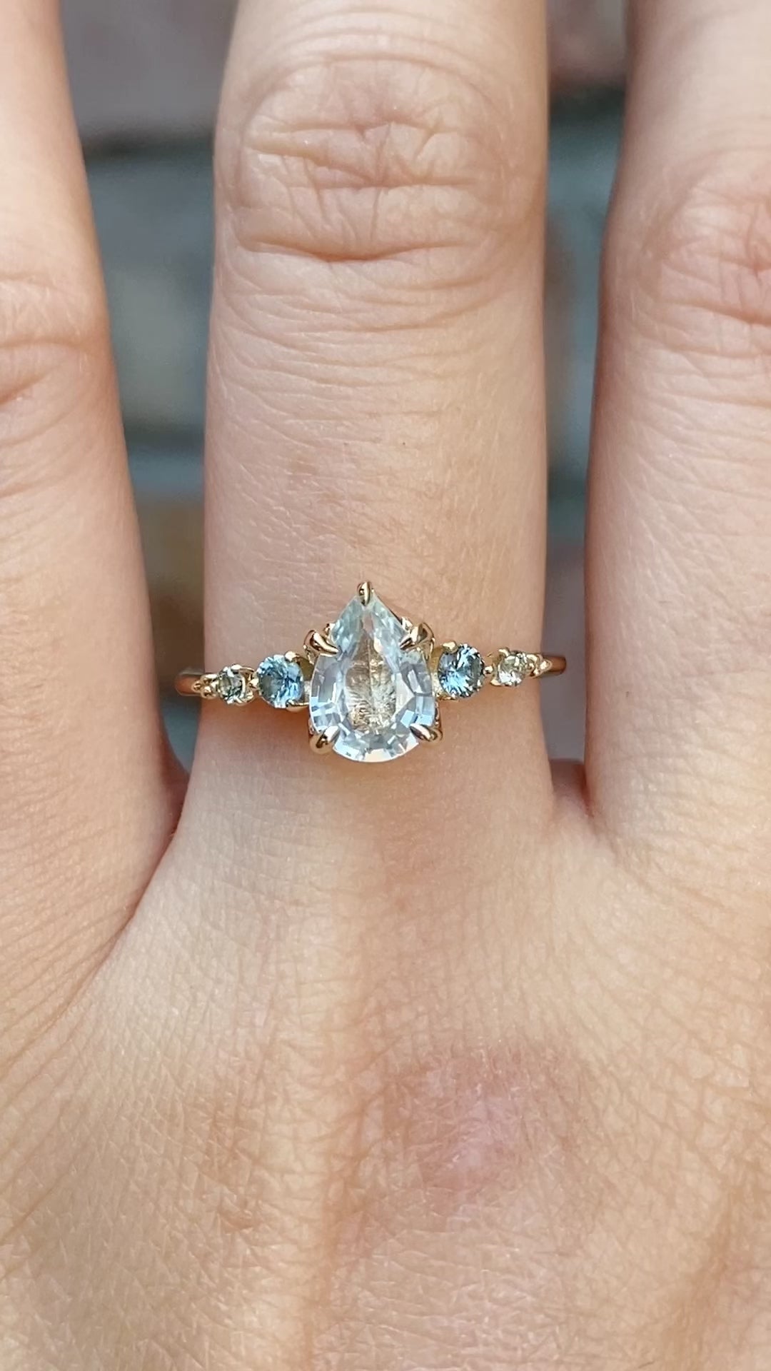 Estel Fleur Ring, 1.1ct Light Green Pear Madagascar Sapphire, 14K Yellow Gold (One of a kind)