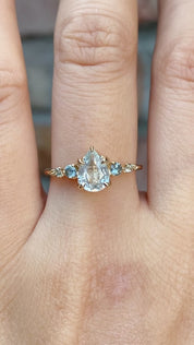 Estel Fleur Ring, 1.1ct Light Green Pear Madagascar Sapphire, 14K Yellow Gold (One of a kind)