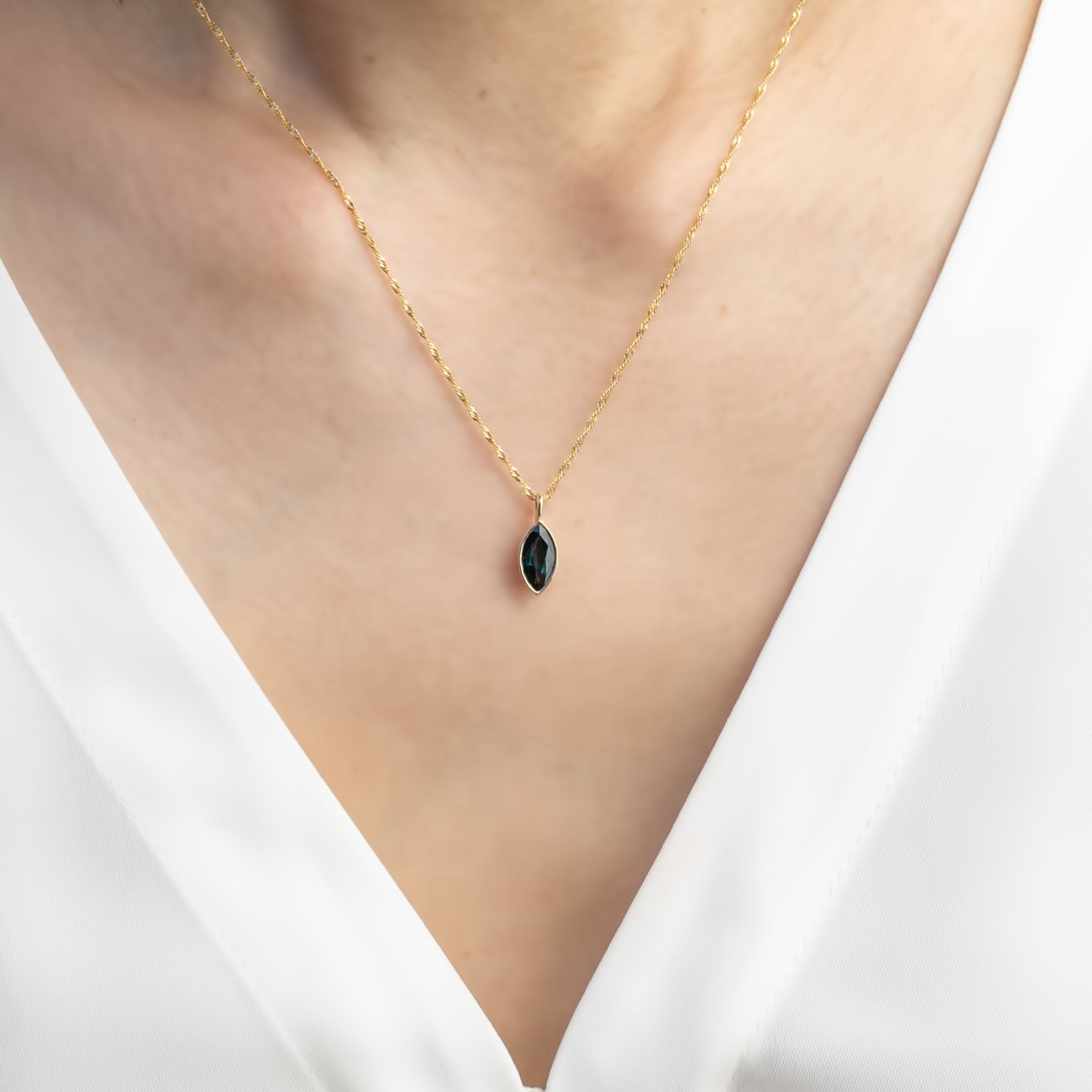 Patia Bezel Necklace 0.92ct Deep Blue Marquise Sapphire