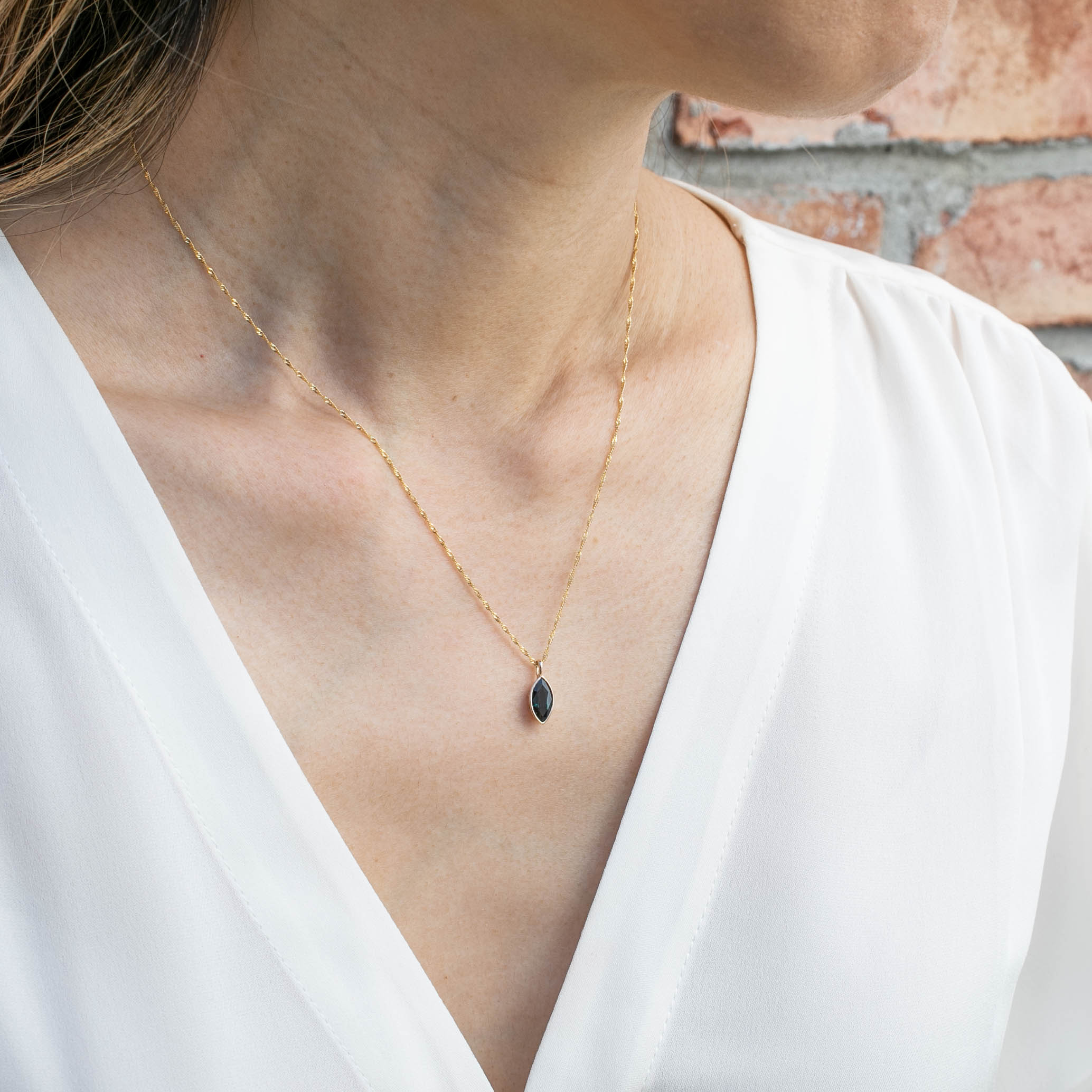 Patia Bezel Necklace 0.92ct Deep Blue Marquise Sapphire