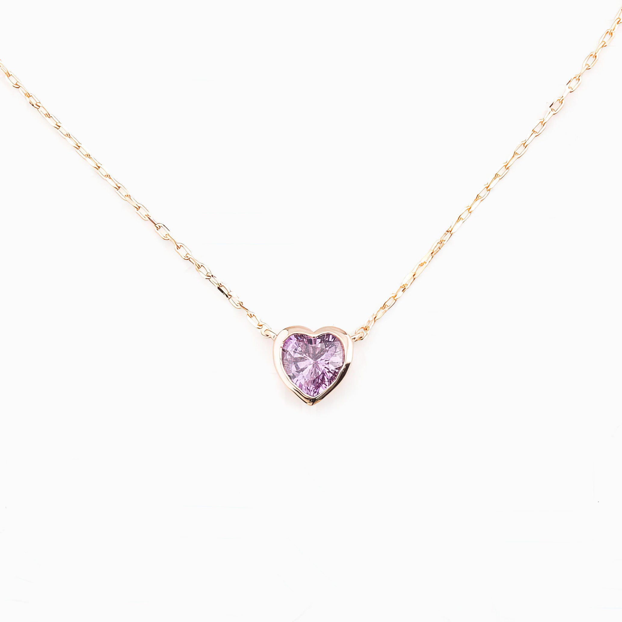 Heart Bezel Necklace, Pink Sapphire