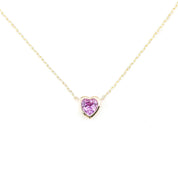 Heart Bezel Necklace, Pink Sapphire