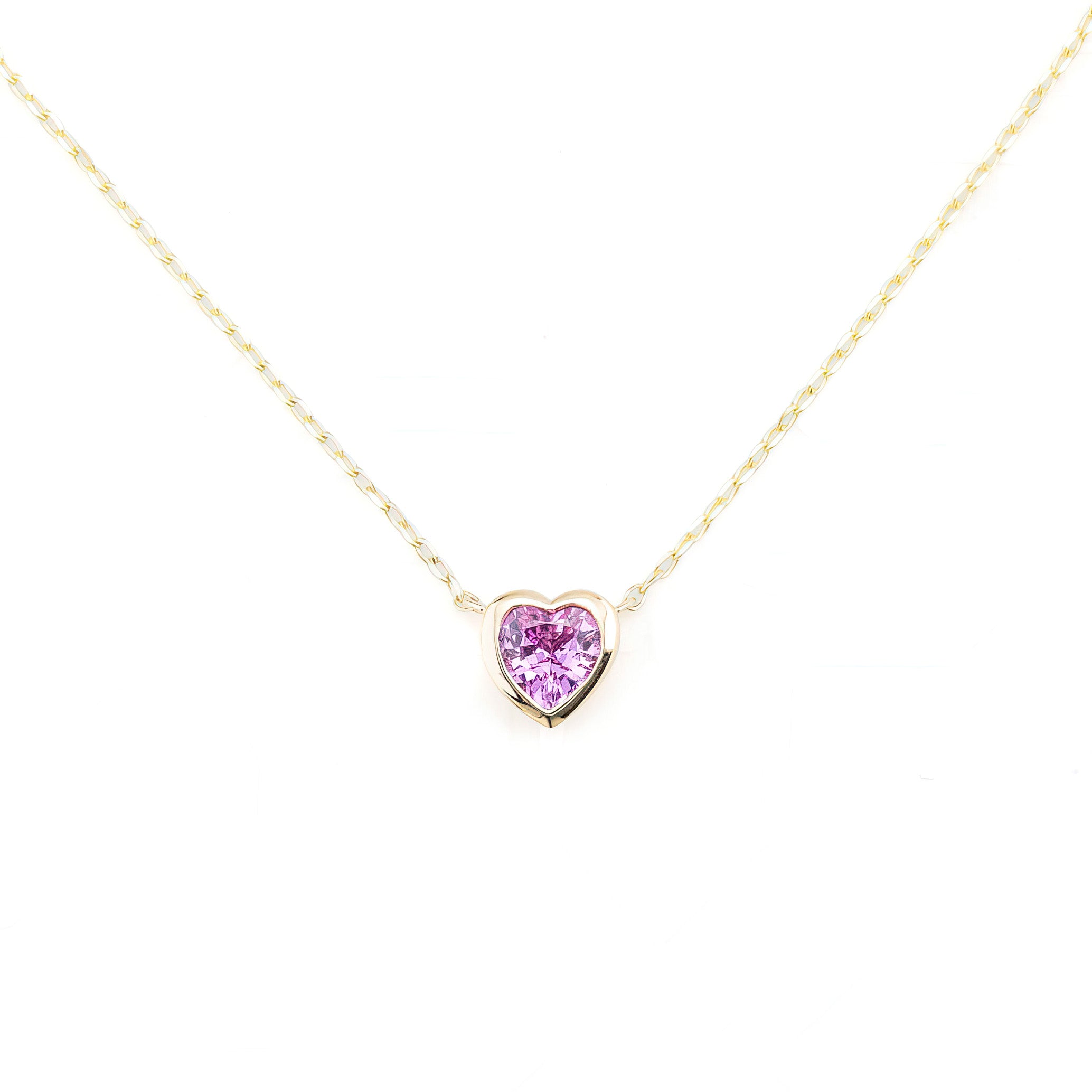 Heart Bezel Necklace, Pink Sapphire