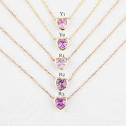 Heart Bezel Necklace, Pink Sapphire