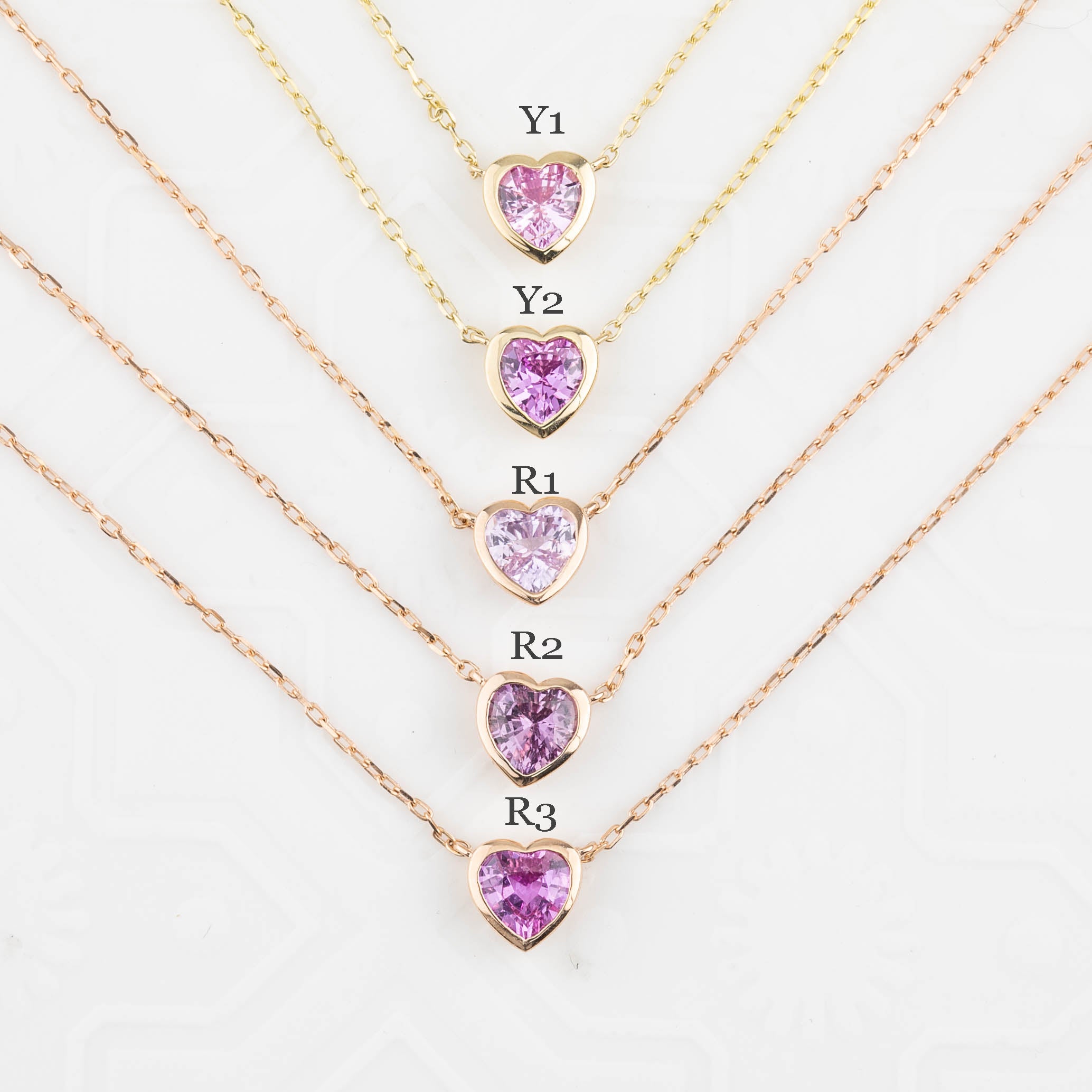 Heart Bezel Necklace, Pink Sapphire