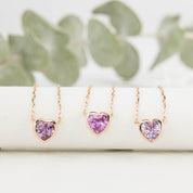 Heart Bezel Necklace, Pink Sapphire