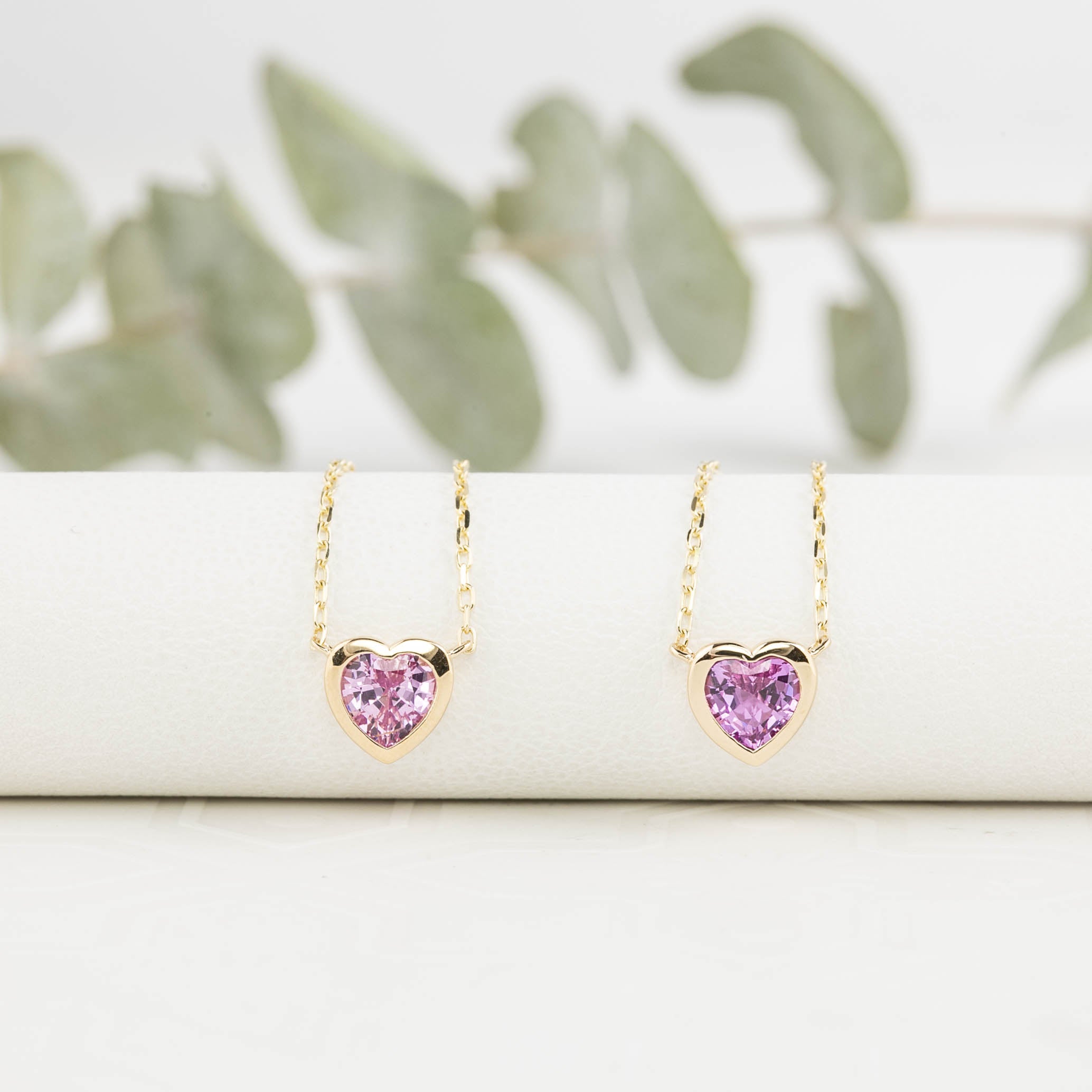 Heart Bezel Necklace, Pink Sapphire