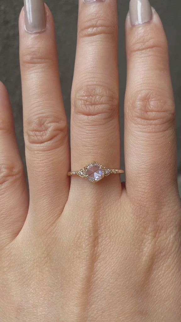 5.5mm rose cut diamond agatha ring 14k yellow gold