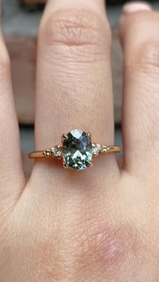 Estel Ring 1.28ct Light Blue Green Oval Montana Sapphire, 14K Yellow Gold (One of a kind)