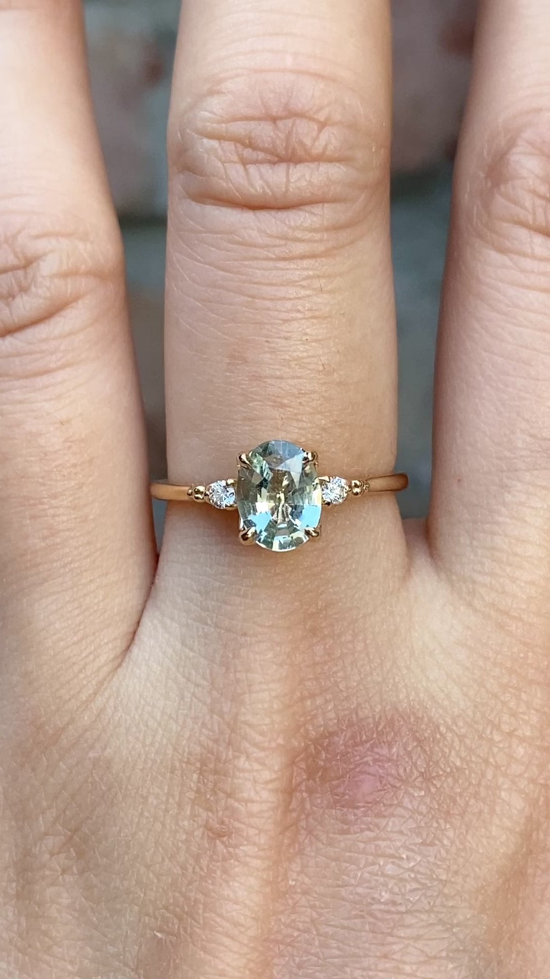Estel Ring 1.1ct Light Green Unheated Sapphire, 14K Yellow Gold (One of a kind)