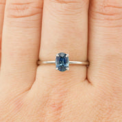 Sara Ring with 0.86ct parti blue green Montana sapphire set in recycled 14k white gold, handmade and one of a kind