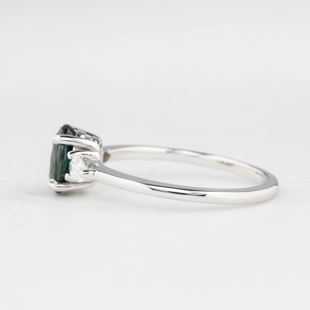Olivia Ring,0.85ct Teal Blue Madagascar Sapphire, oval shape gemstone