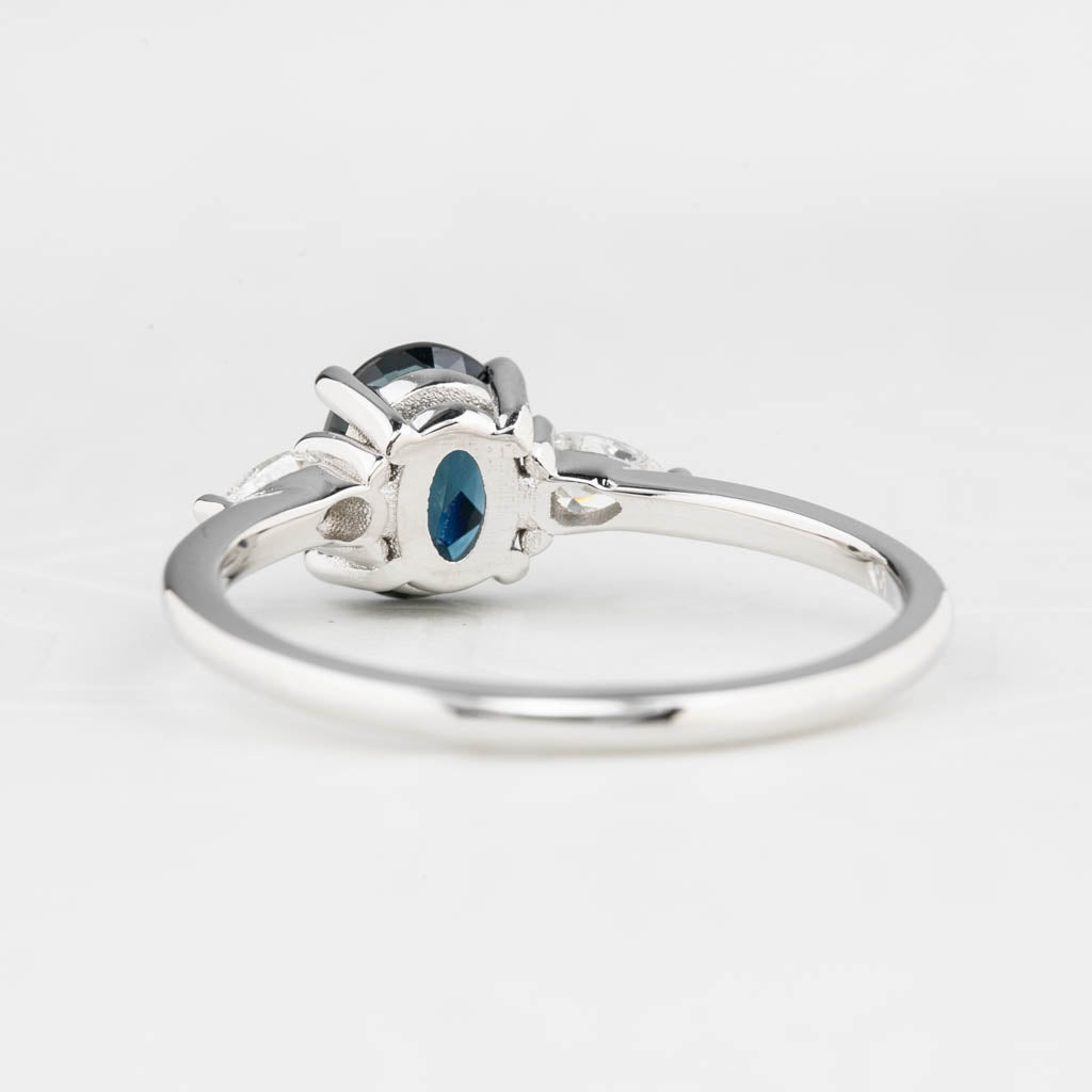 Olivia Ring,0.85ct Teal Blue Madagascar Sapphire, oval shape gemstone