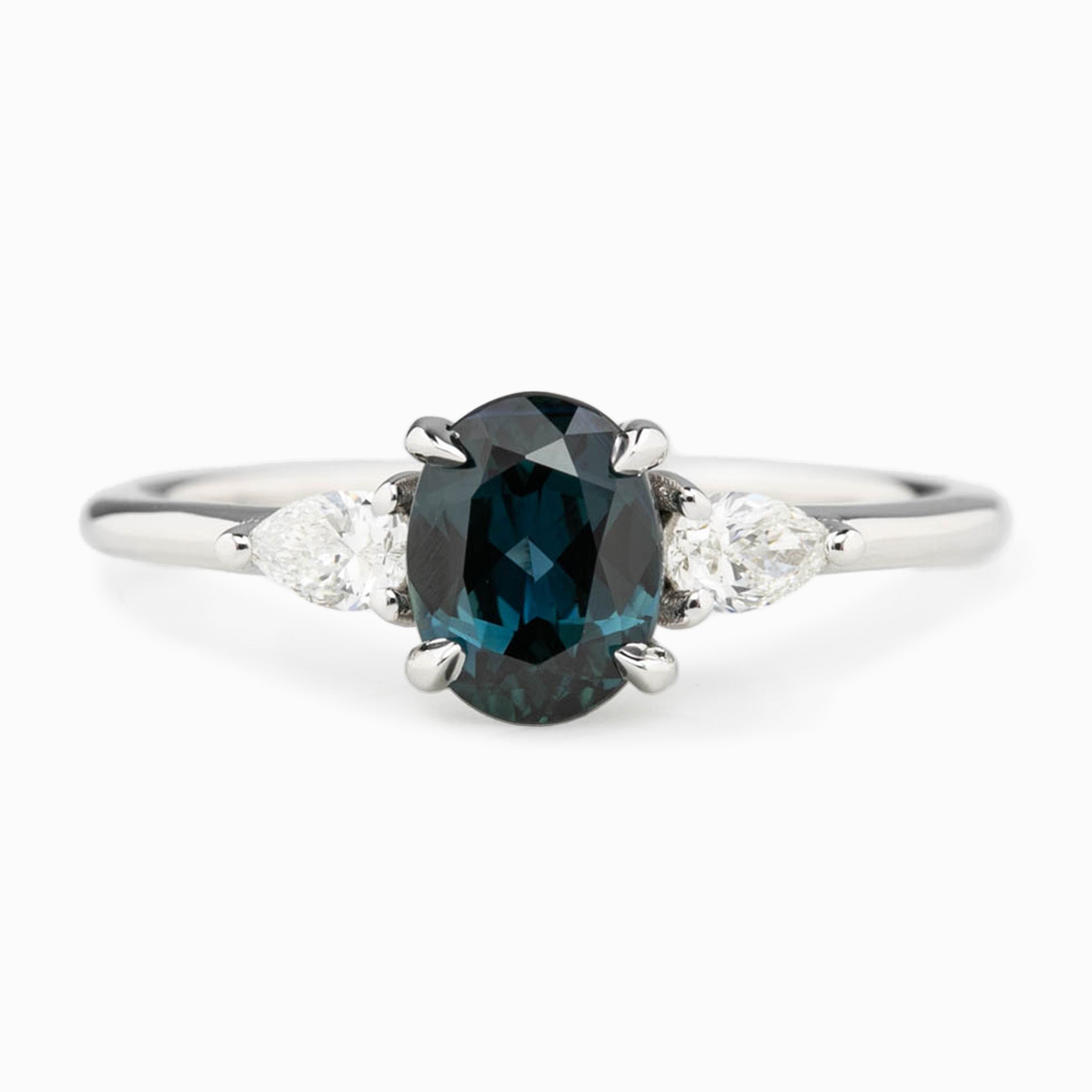 Olivia Ring,0.85ct Teal Blue Madagascar Sapphire, oval shape gemstone