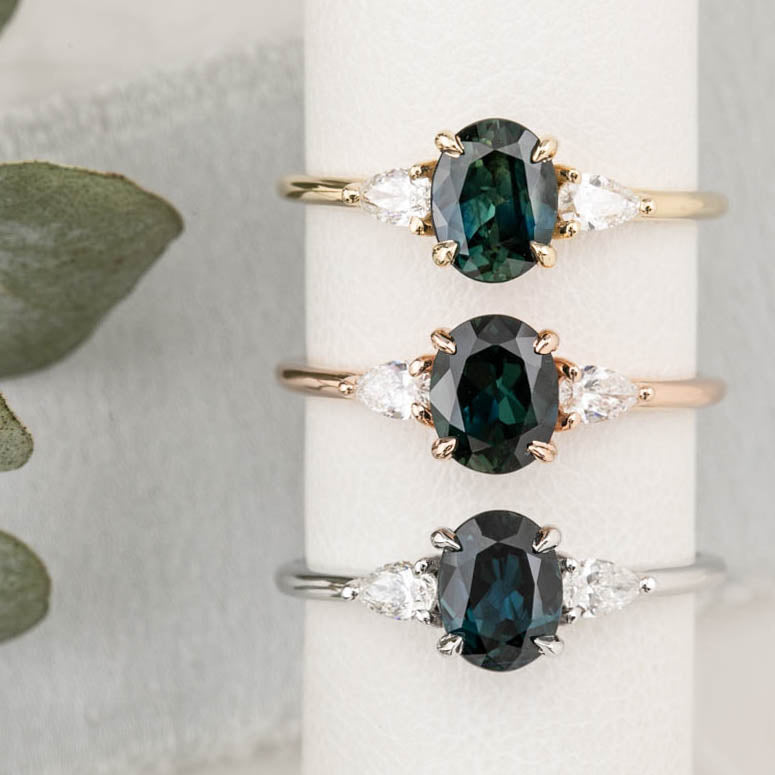 Olivia Ring,0.85ct Teal Blue Madagascar Sapphire, oval shape gemstone