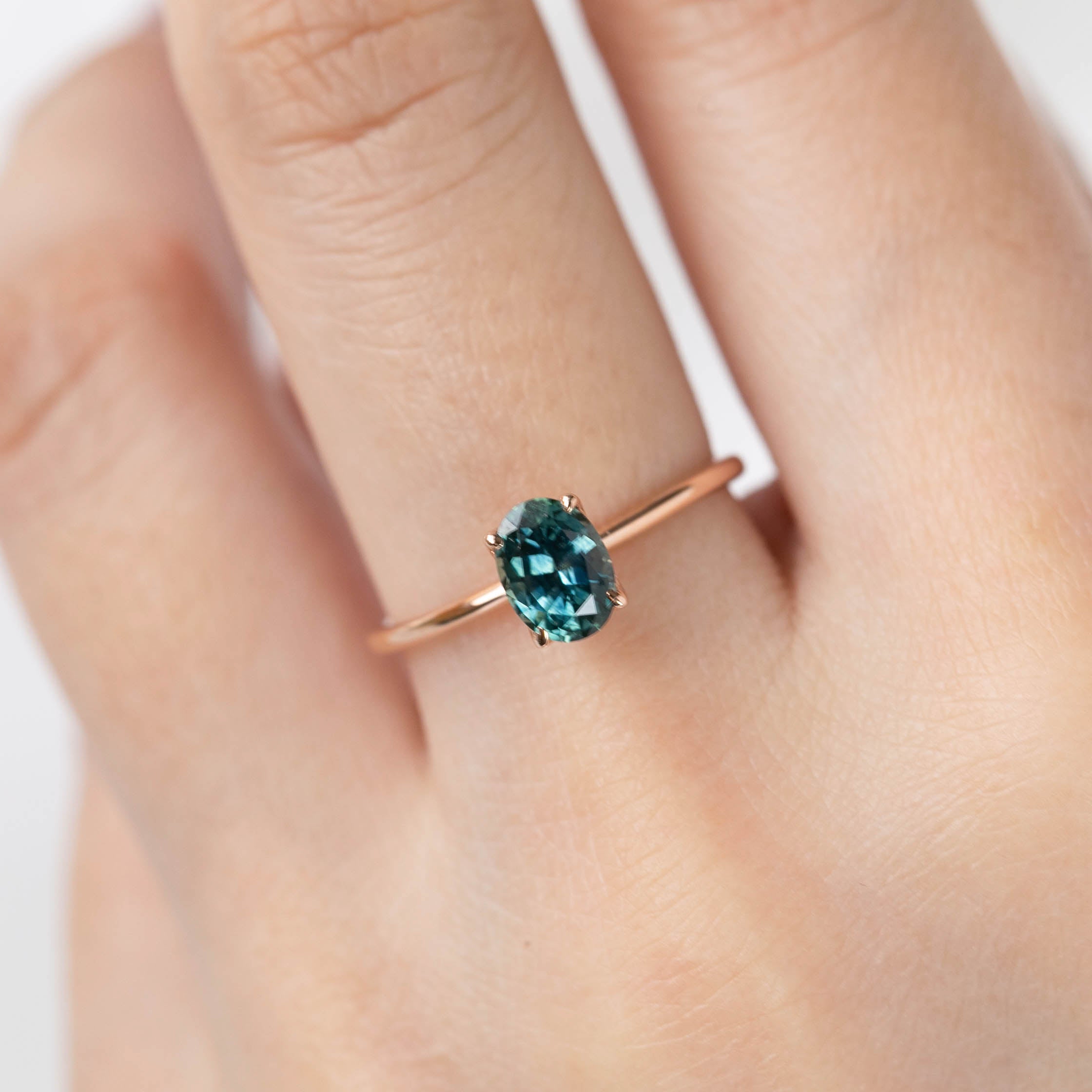 Sara Ring - 0.96ct Blue Green Montana Sapphire, 14k Rose Gold (One of a kind)