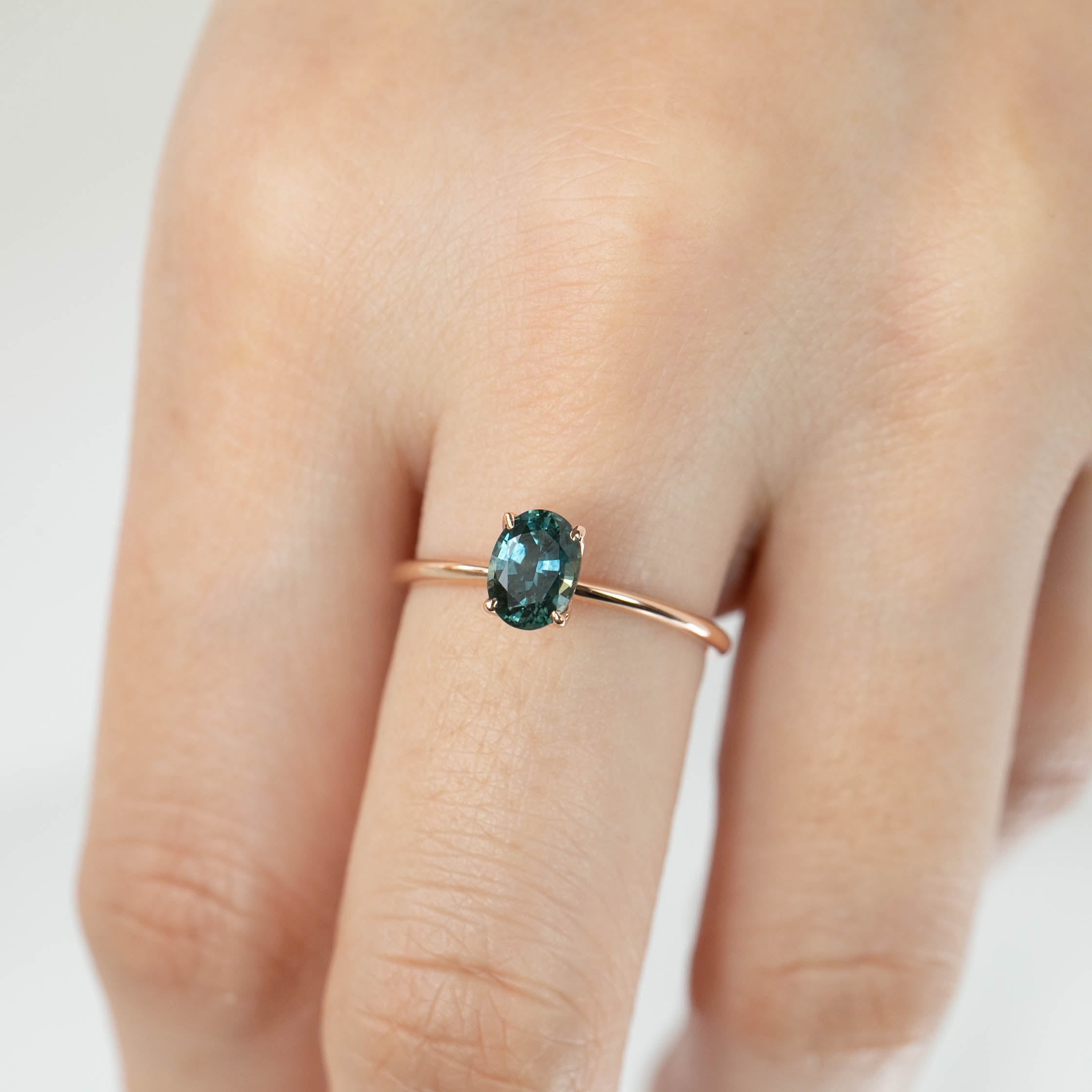 Sara Ring - 0.96ct Blue Green Montana Sapphire, 14k Rose Gold (One of a kind)