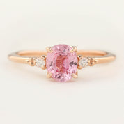 Estel Ring with 1.12ct pink sapphire and white diamonds in 14k rose gold, handmade and ethically sourced design.