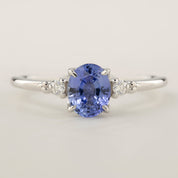 One of a kind Estel ring with 1ct Blue Ceylon Sapphire and white accent diamonds in 14k white gold band
