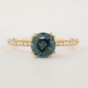 Sabrina Ring with 1.79ct parti teal blue sapphire, white diamonds, 14k yellow gold, handmade and ethically sourced