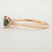 Estel Luxe Ring featuring a 0.97ct peacock green Montana sapphire set in recycled rose gold, one of a kind and handmade.