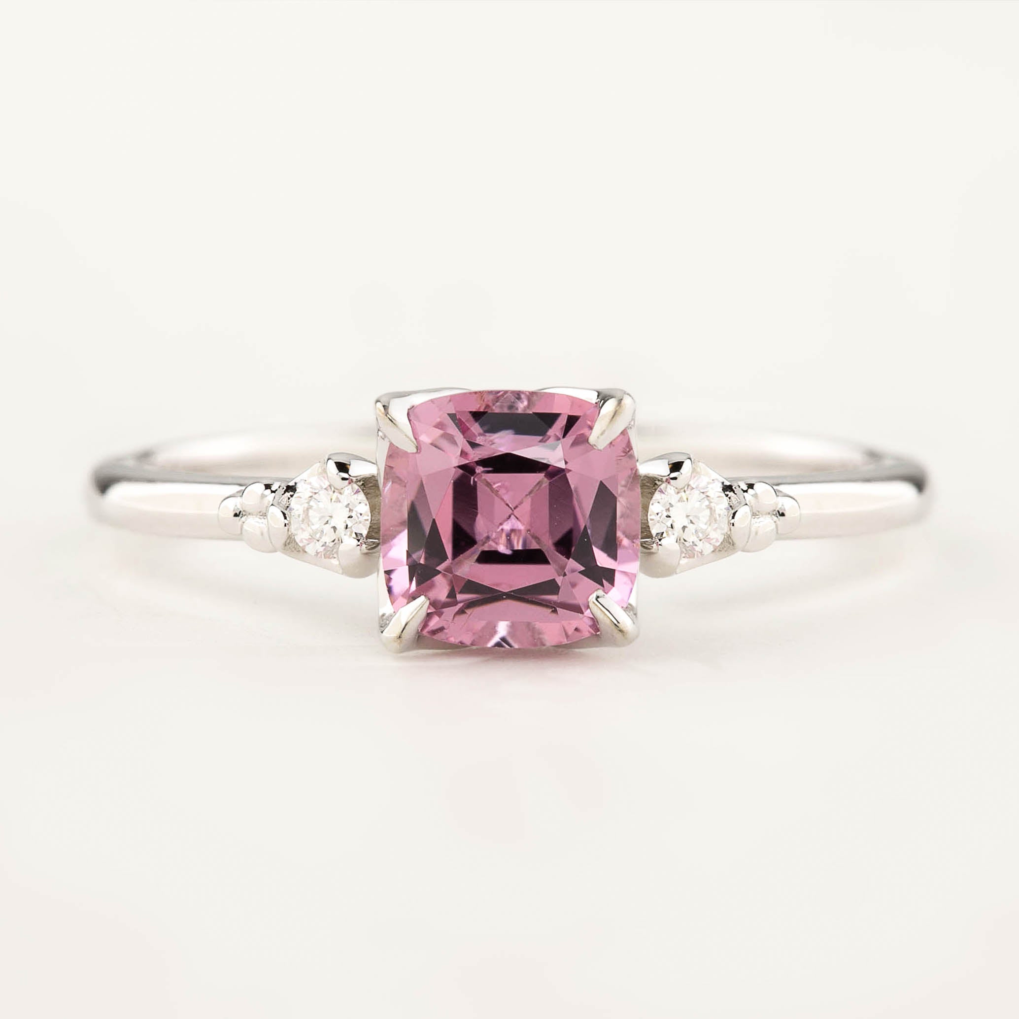 Estel Ring 1.08ct Cushion Cut Pink Spinel, 14k White Gold (One of a kind)