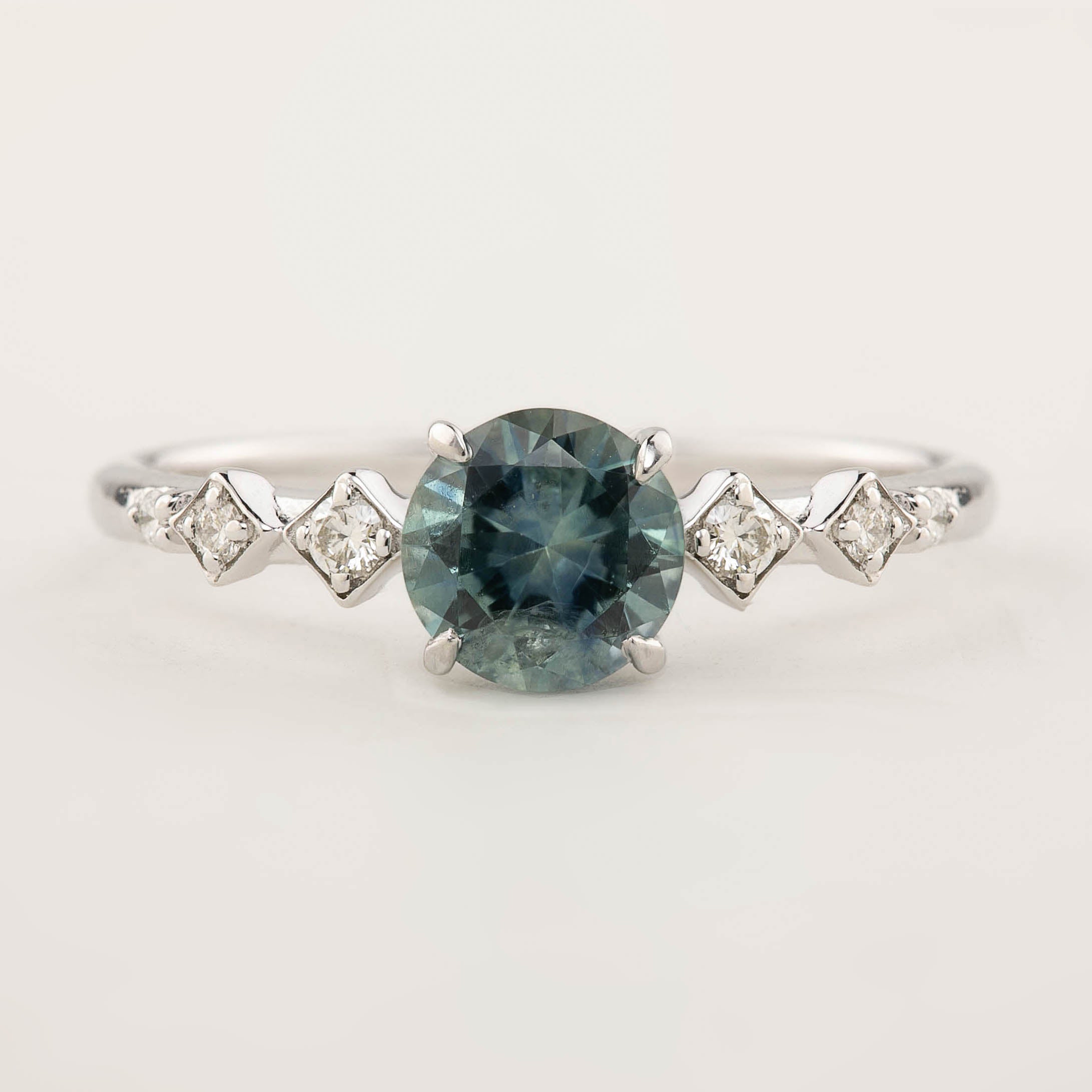 Celeste Ring - 0.95ct Light Blue Green Montana Sapphire, 14k White Gold (One of a kind)