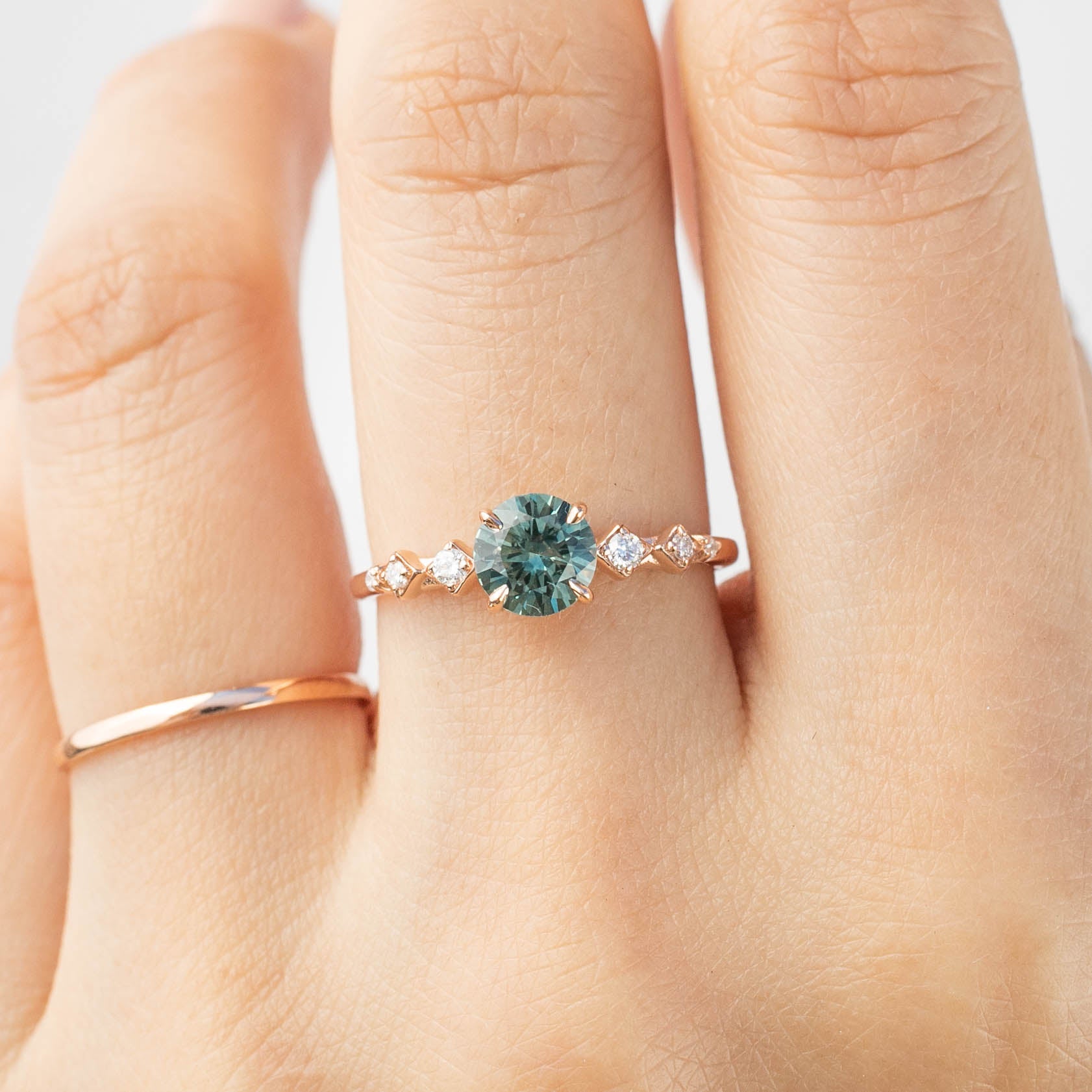 Celeste Ring - 0.95ct Light Parti Aqua Blue Green Montana Sapphire, 14k rose gold (One of a kind)