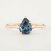 Emilie Ring - 1.40ct Pear Cut Blue Green Montana Sapphire, 14k Rose Gold (One of a kind)