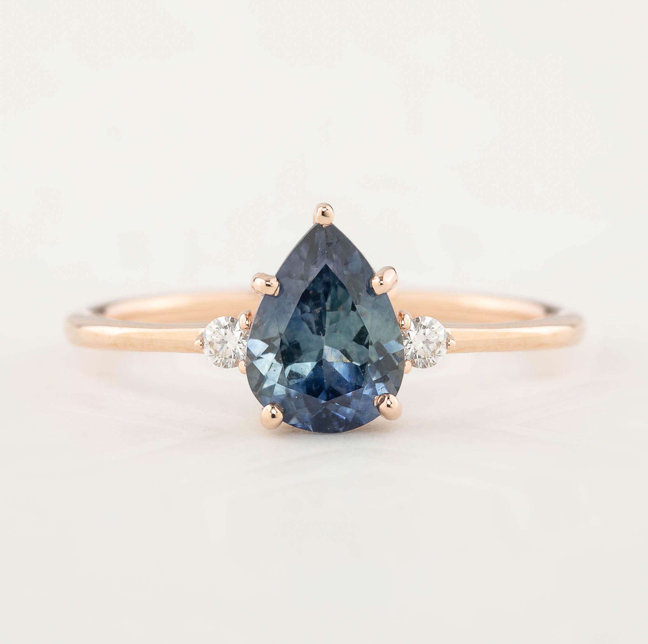 Emilie Ring - 1.40ct Pear Cut Blue Green Montana Sapphire, 14k Rose Gold (One of a kind)