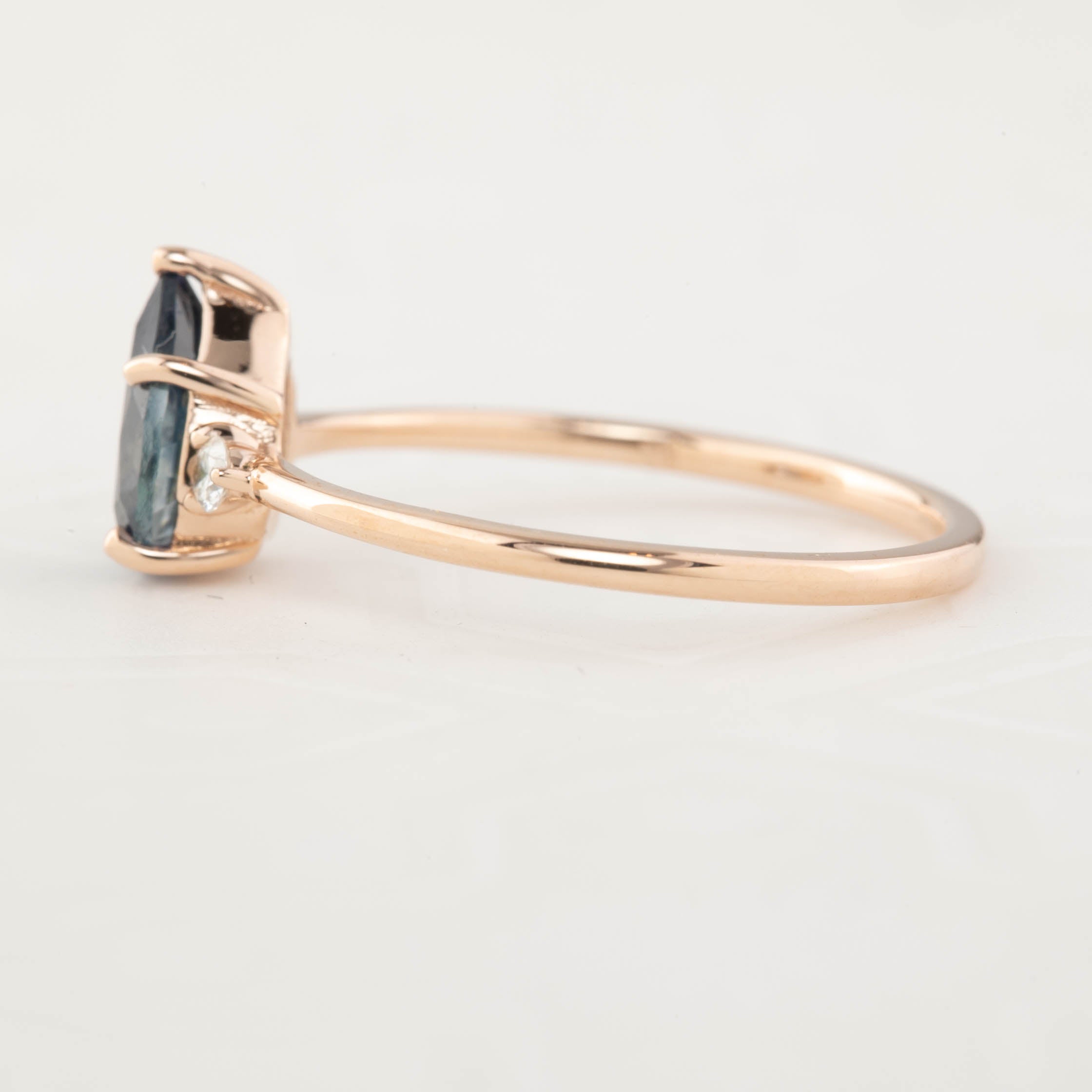 Emilie Ring - 1.40ct Pear Cut Blue Green Montana Sapphire, 14k Rose Gold (One of a kind)