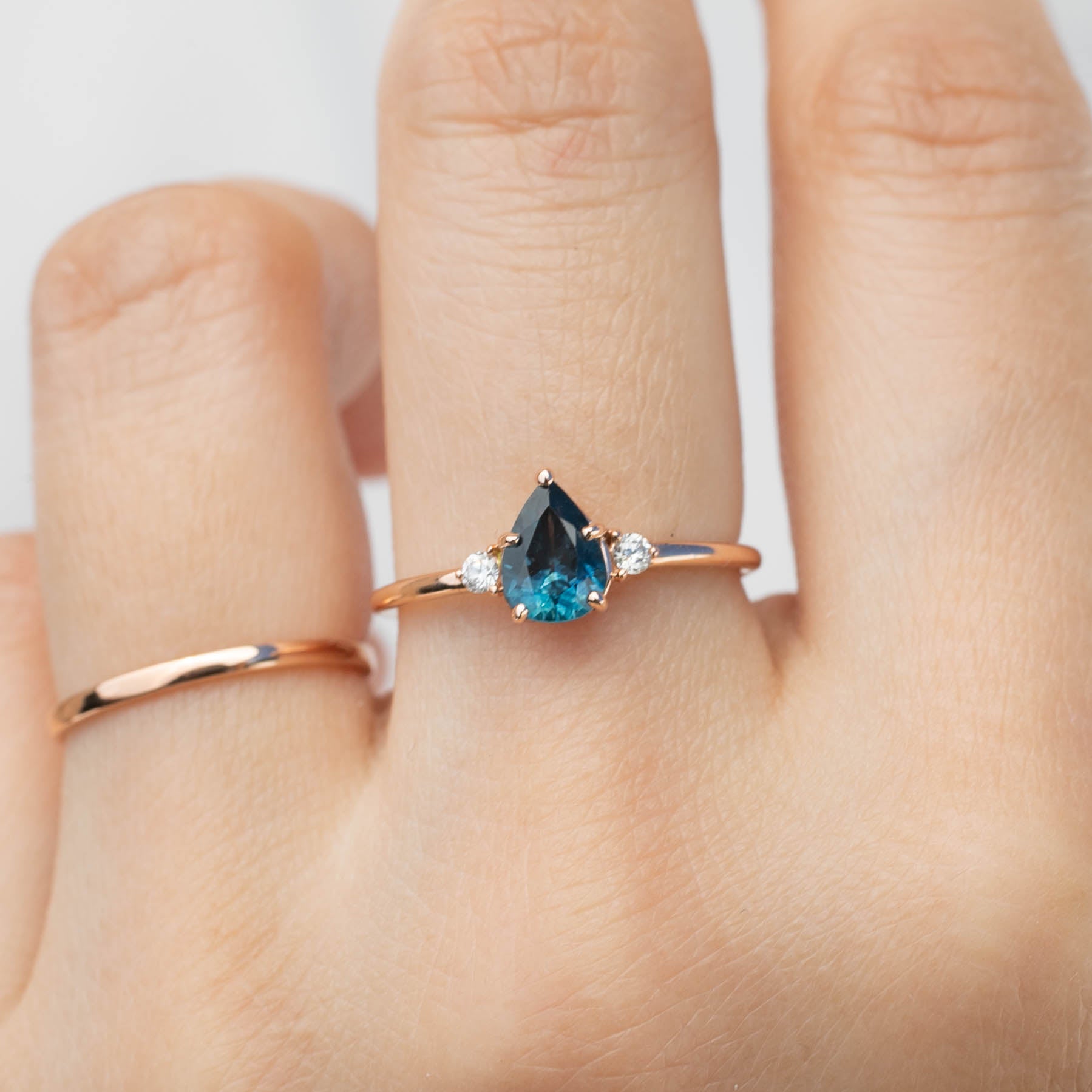 Emilie Ring - 0.90ct Pear Teal Montana Sapphire, 14k Rose Gold (One of a kind)