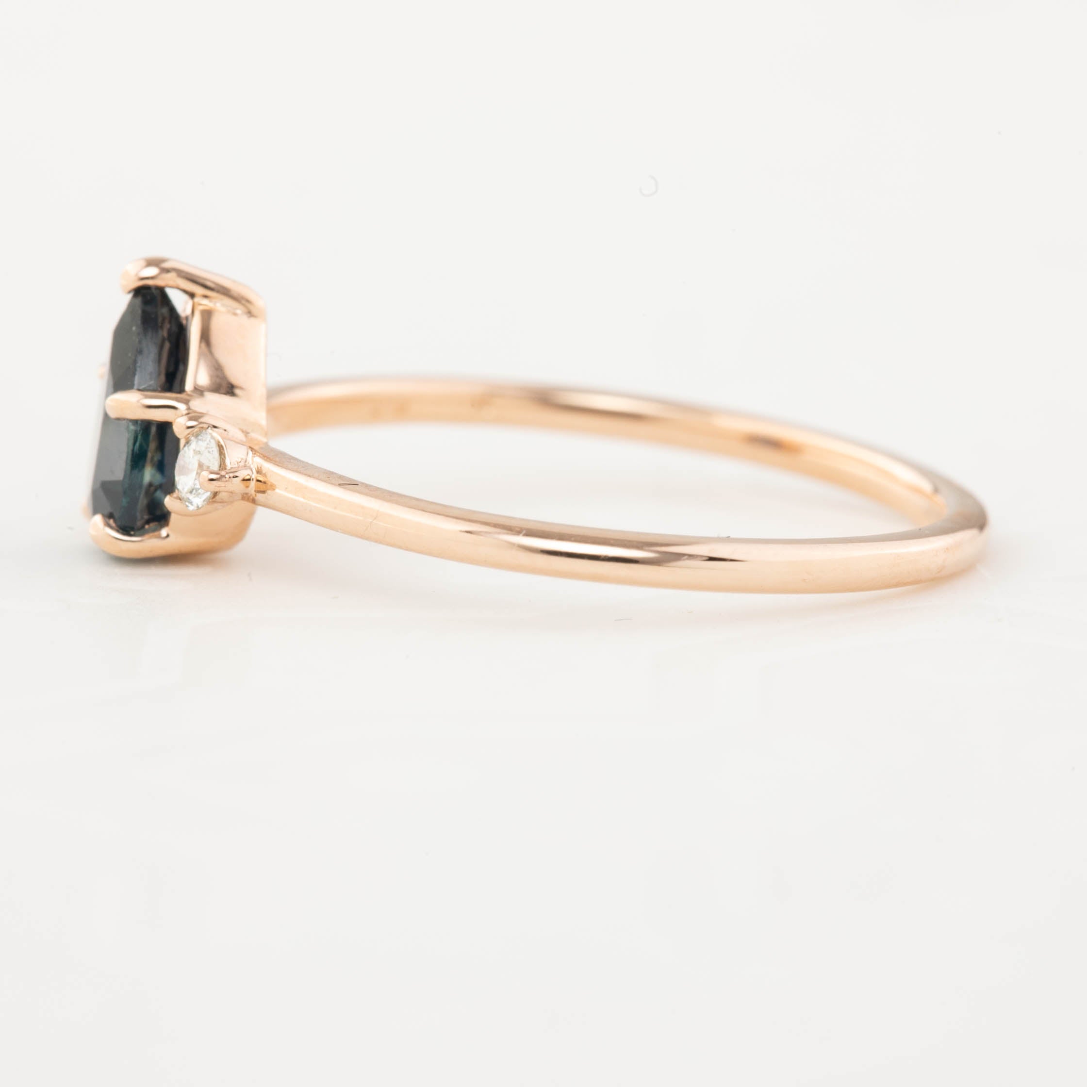 Emilie Ring - 0.90ct Pear Teal Montana Sapphire, 14k Rose Gold (One of a kind)