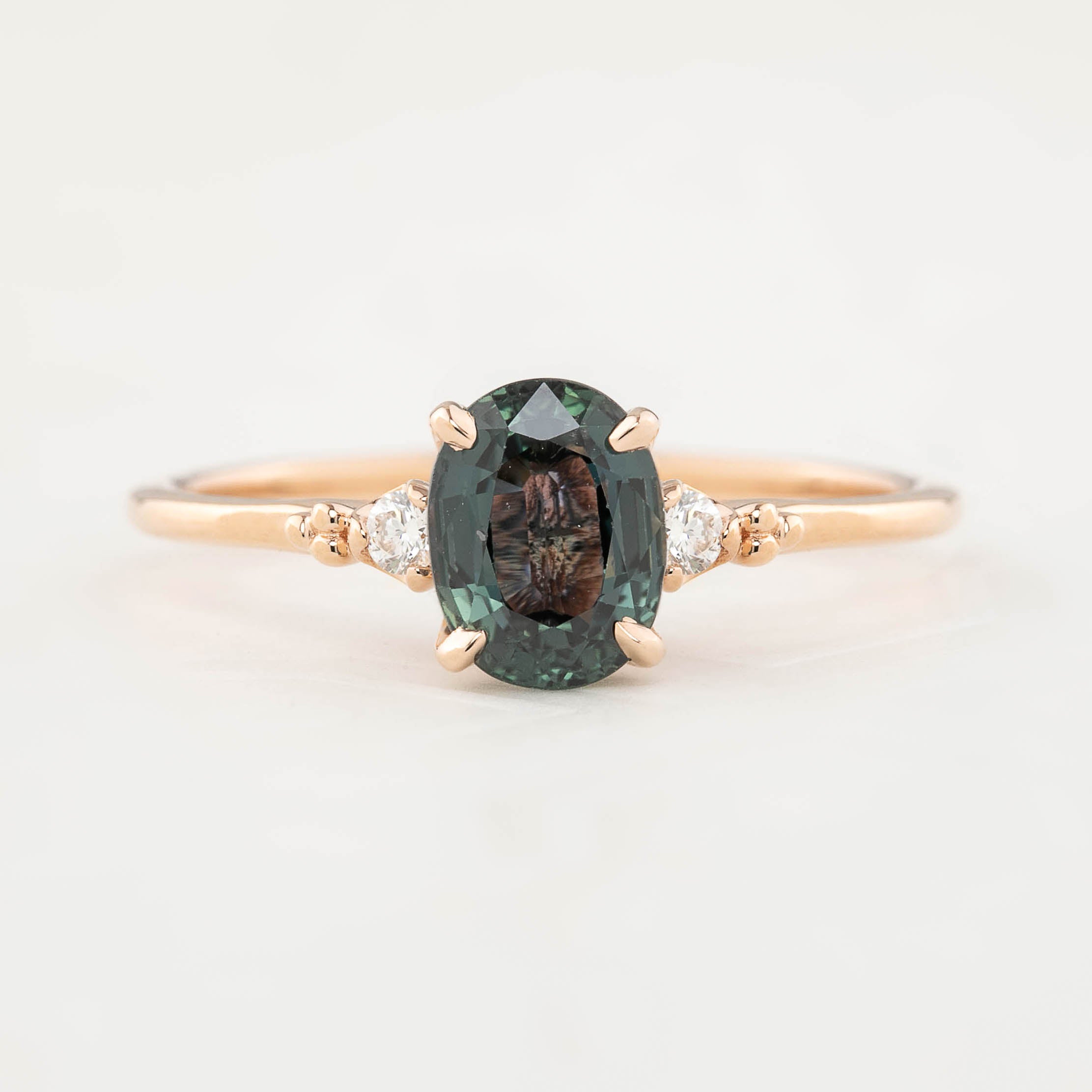 Estel Ring - 1.5ct Peacock Green Blue Sapphire, 14k Rose Gold (One of a kind)