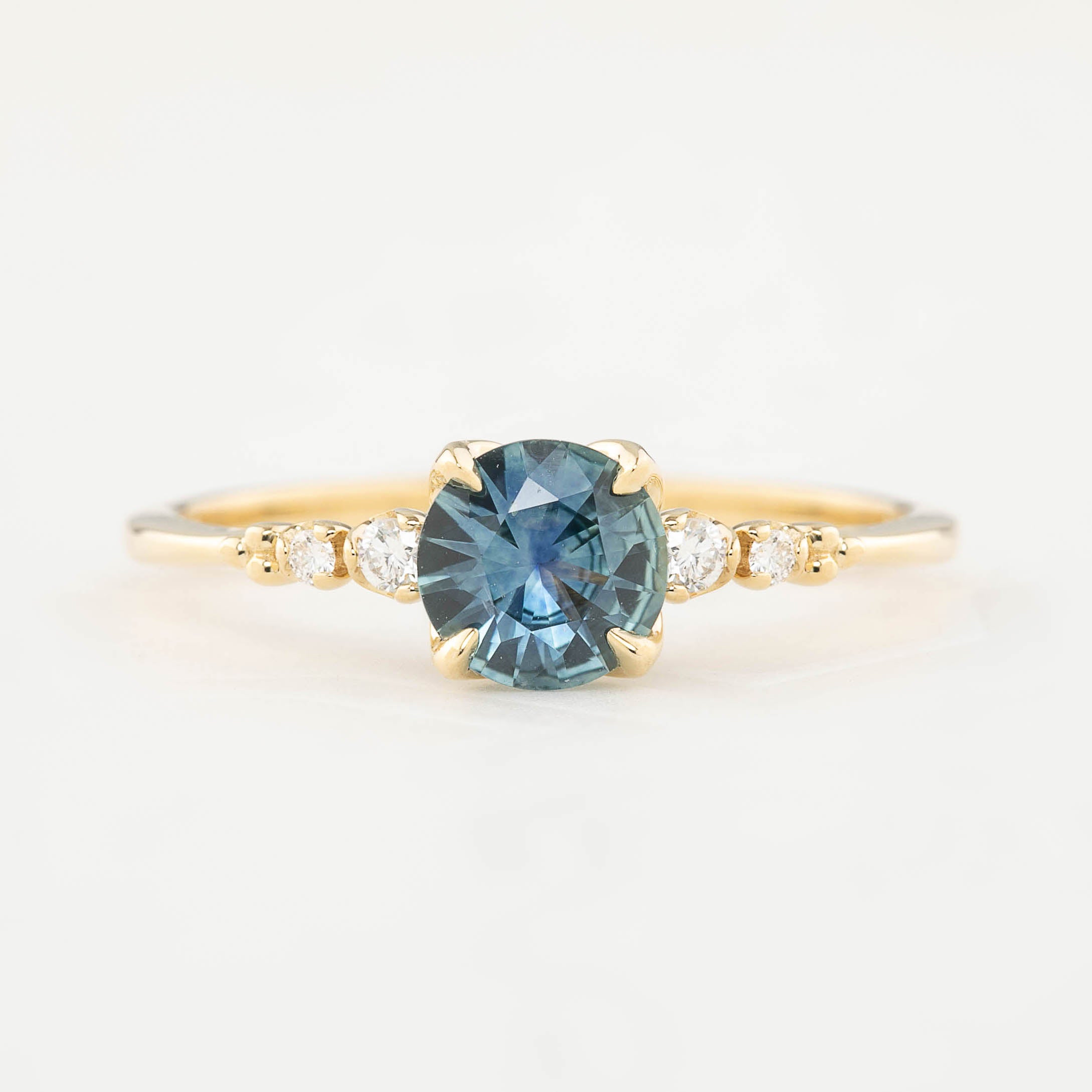 Estel Fleur 4 Prong Ring, 0.77ct Teal Blue Montana Sapphire (One of a kind)