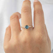 Estel Fleur 4 Prong Ring, 0.77ct Teal Blue Montana Sapphire (One of a kind)