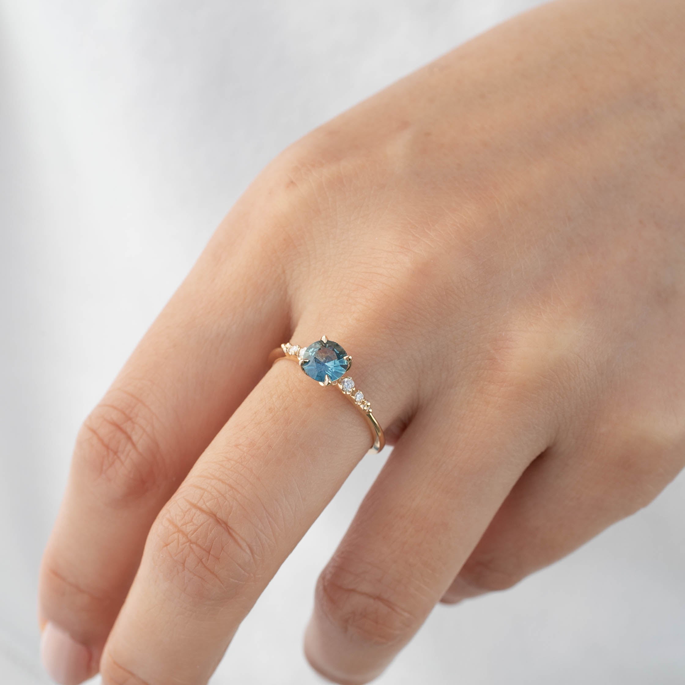 Estel Fleur 4 Prong Ring, 0.77ct Teal Blue Montana Sapphire (One of a kind)