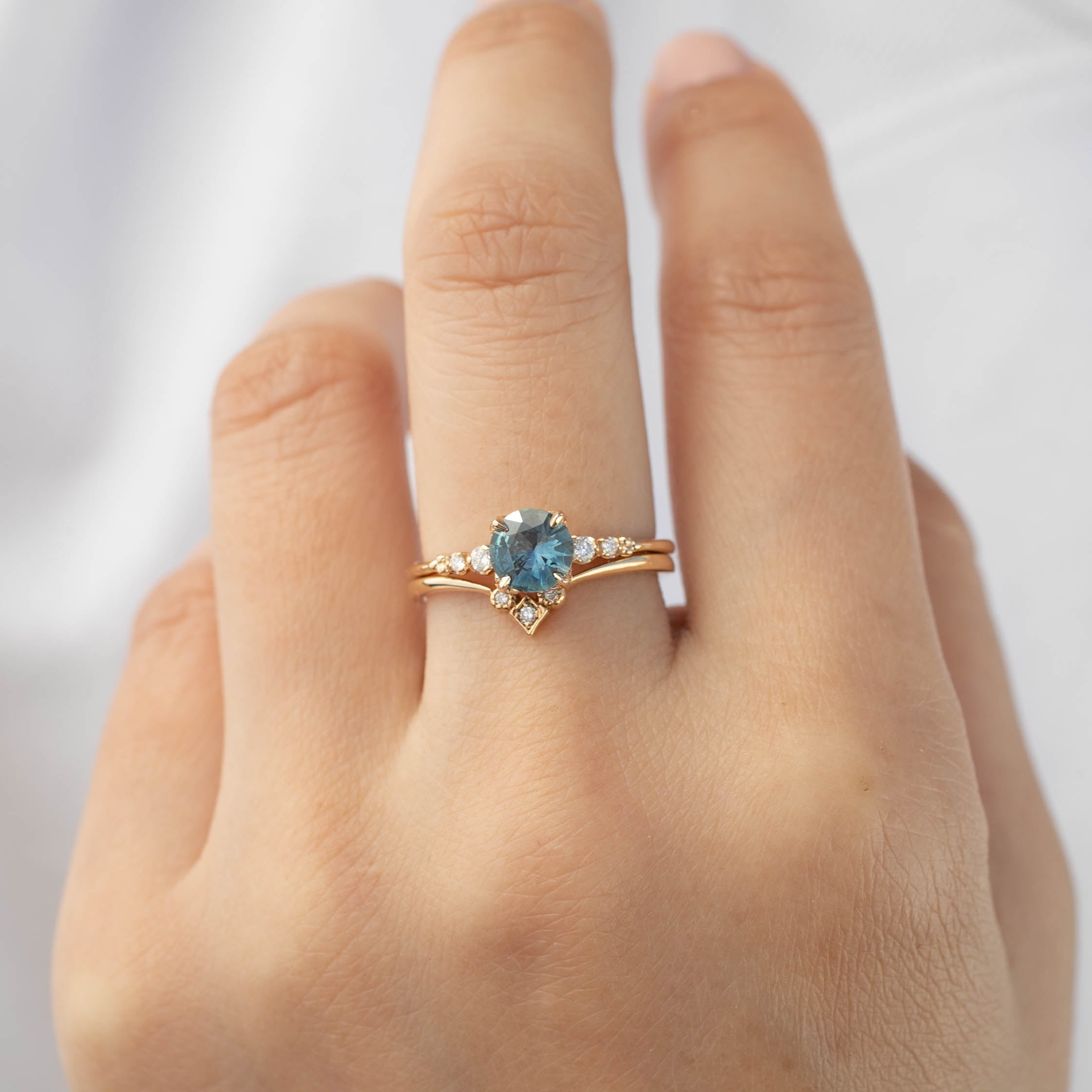 Estel Fleur 4 Prong Ring, 0.77ct Teal Blue Montana Sapphire (One of a kind)