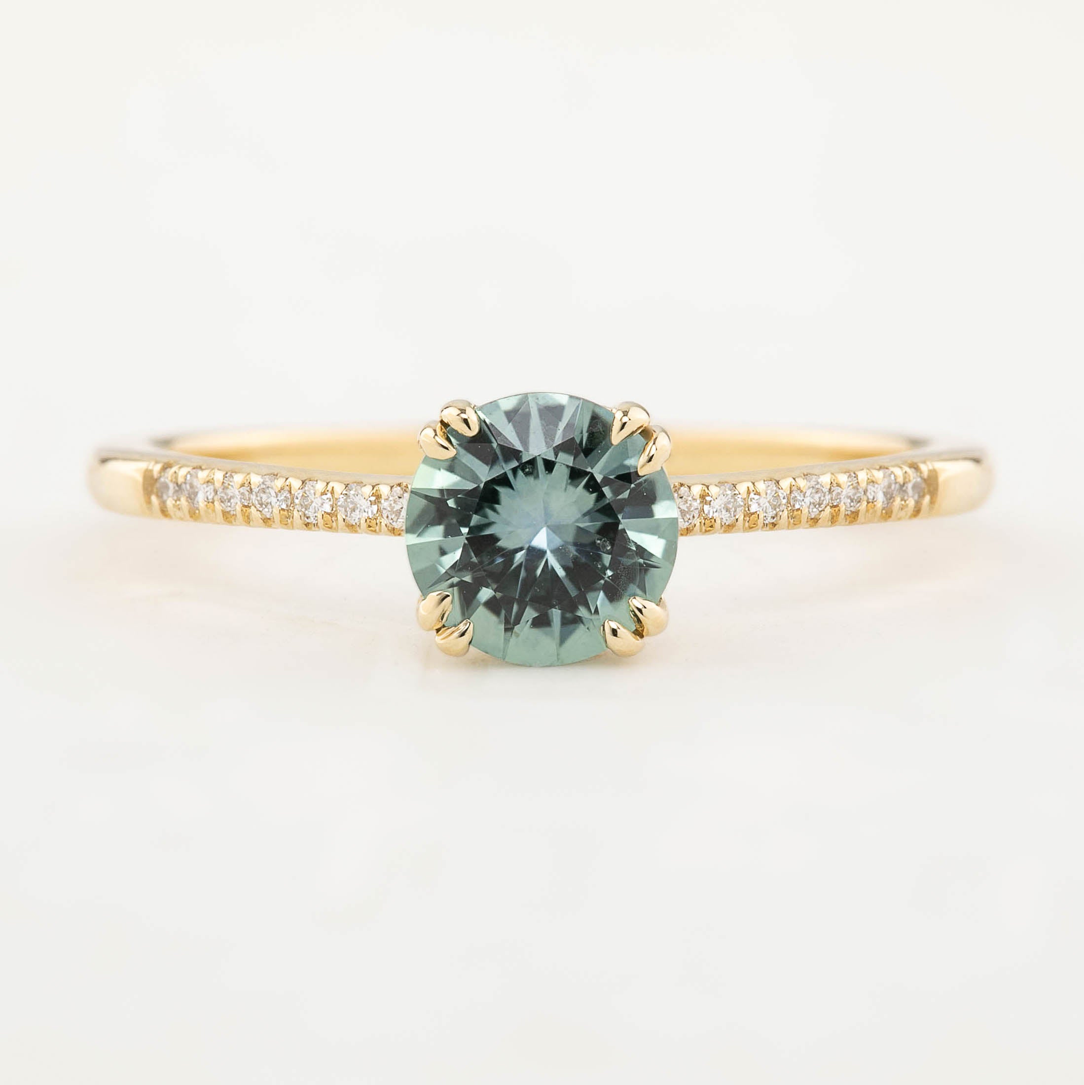 【即日配送】サブリナリング ・0.85ct・加熱モンタナ産ライトアクアグリーンサファイア・K14ＹG