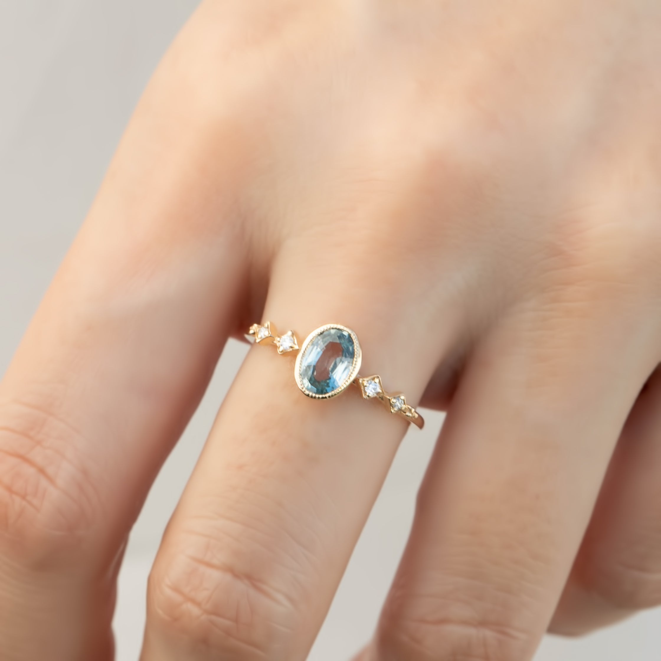 Celeste Ring - 0.85ct Light Blue Green Unheated Sapphire (One of a kind)