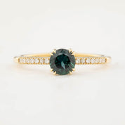 Sabrina Ring 0.68ct Round Queensland Peacock Sapphire, 14k Yellow Gold (One of a kind)