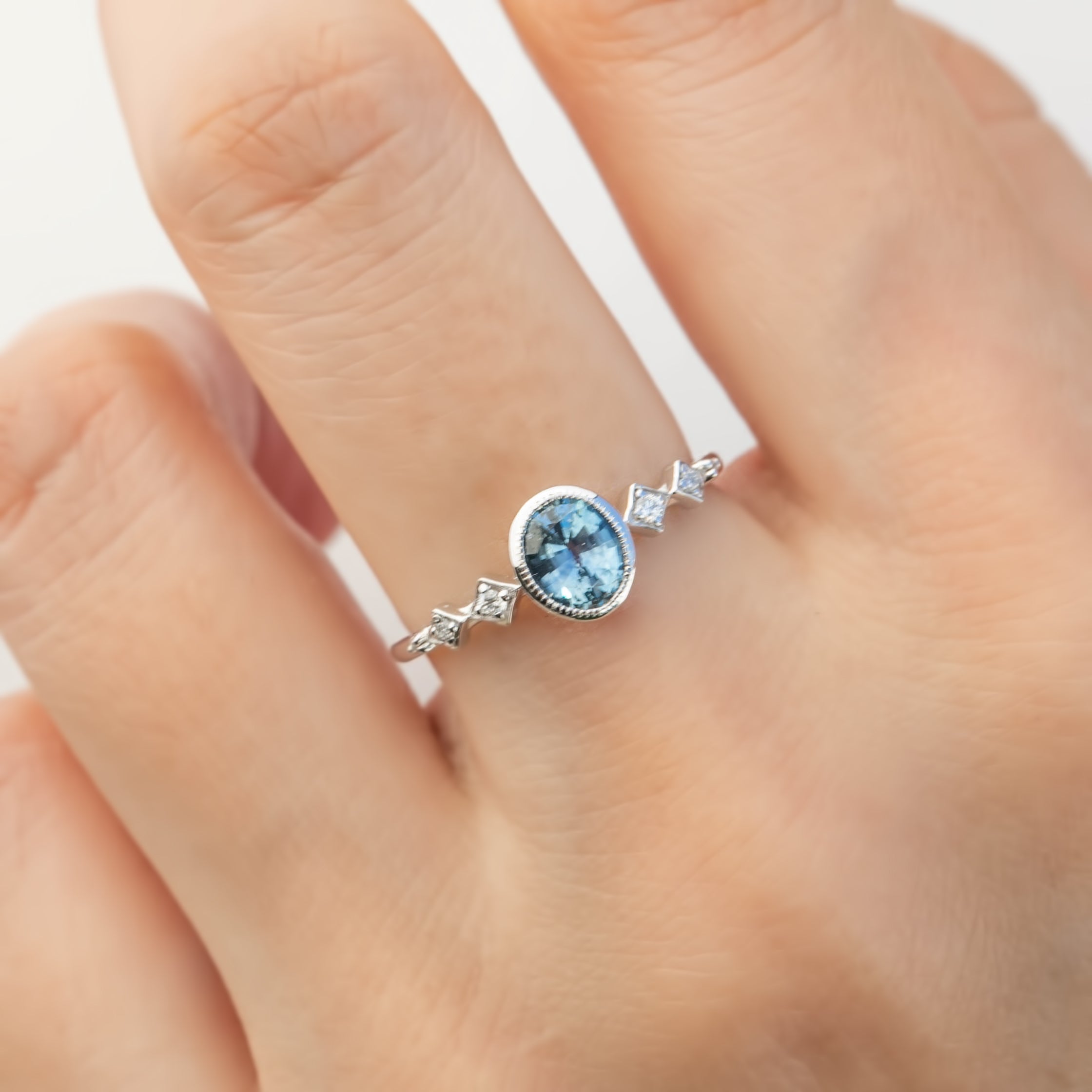 Celeste Ring, 0.80ct Montana Sapphire, oval shape gemstone