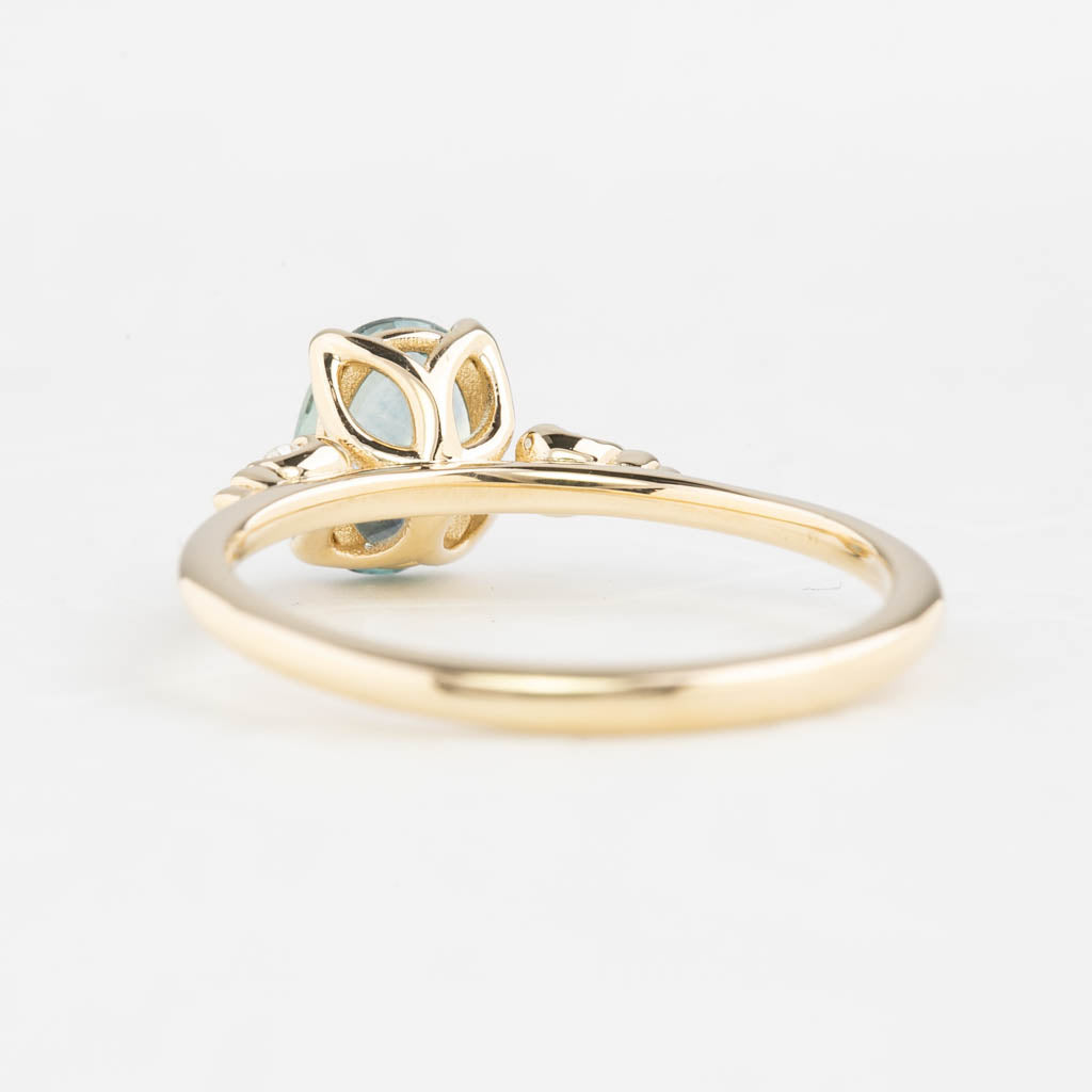 Estel Ring 1.09ct Light Blue Green Oval Montana Sapphire, 14K Yellow Gold (One of a kind)