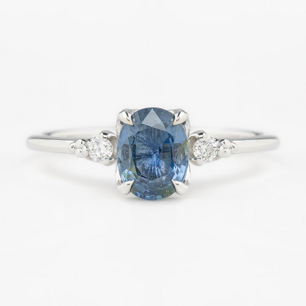 Estel Ring 1.42ct Oval Blue Sapphire, 14K White Gold (One of a kind)