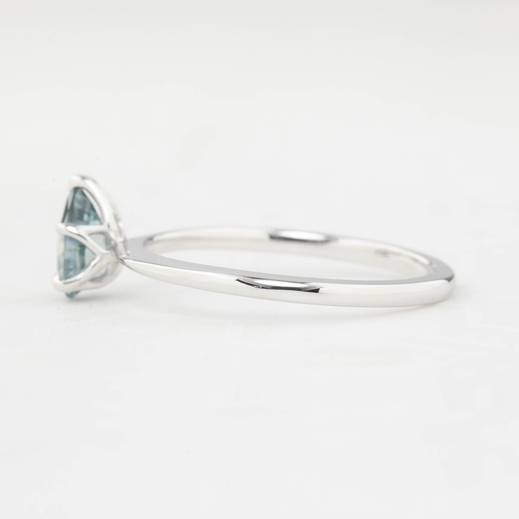 Sara Ring 0.74ct Light Blue Green Teardrop Montana Sapphire, 14k White Gold (One of a kind)