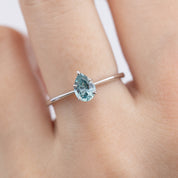 Sara Ring 0.74ct Light Blue Green Teardrop Montana Sapphire, 14k White Gold (One of a kind)