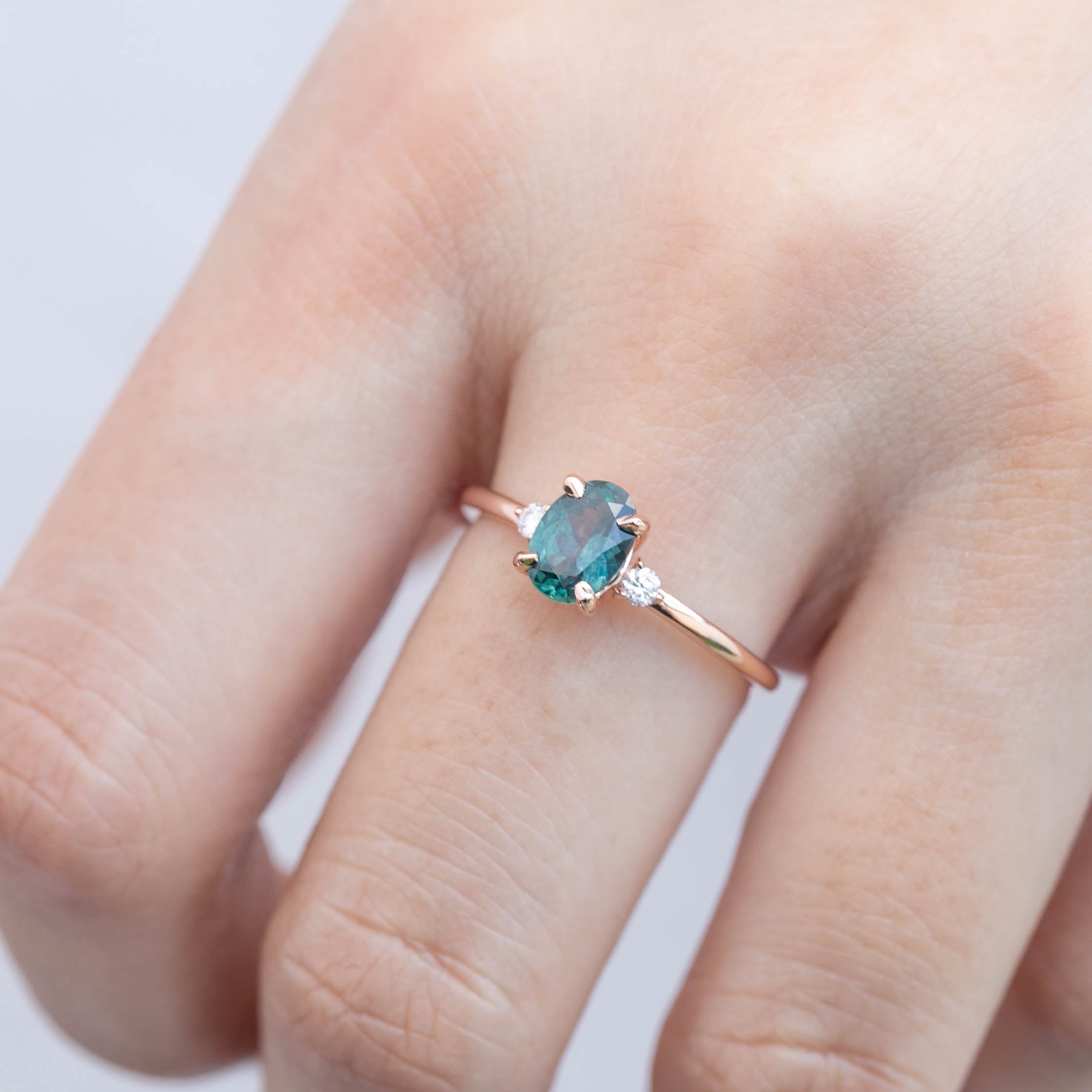 エミリーリング　グリーンモンタナサファイア　1.01ct　14Kローズゴールド
