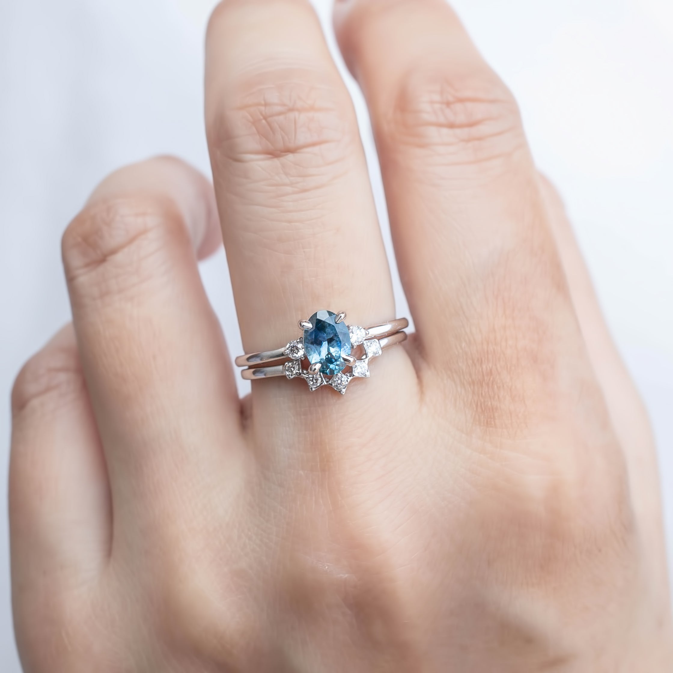 エミリーリング　ブルーモンタナサファイア　1ct　14Kホワイトゴールド
